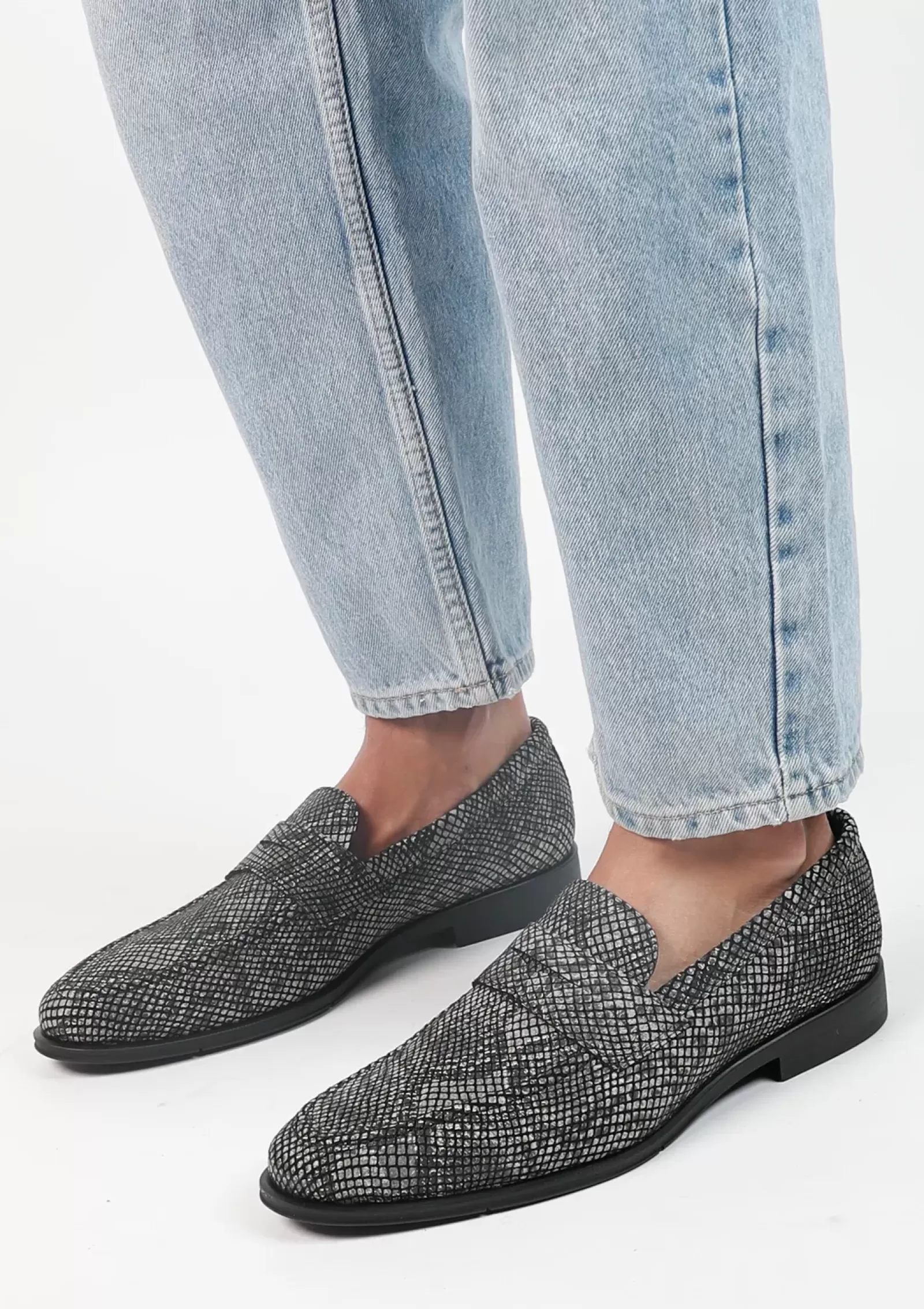 Hommes Sacha Mocassins<Penny Loafers En Cuir Avec Imprime Python - Noir