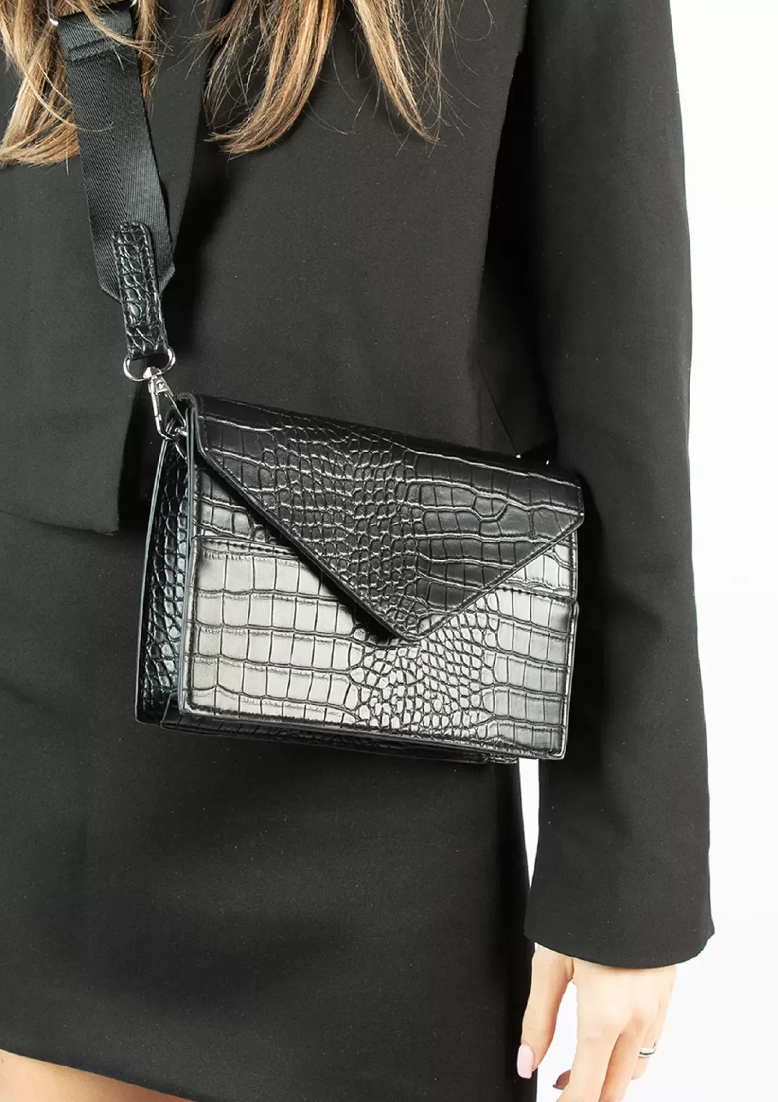 Femmes Sacha Sacs Bandoulière<Sac A Bandoulière Avec Imprime Croco - Noir