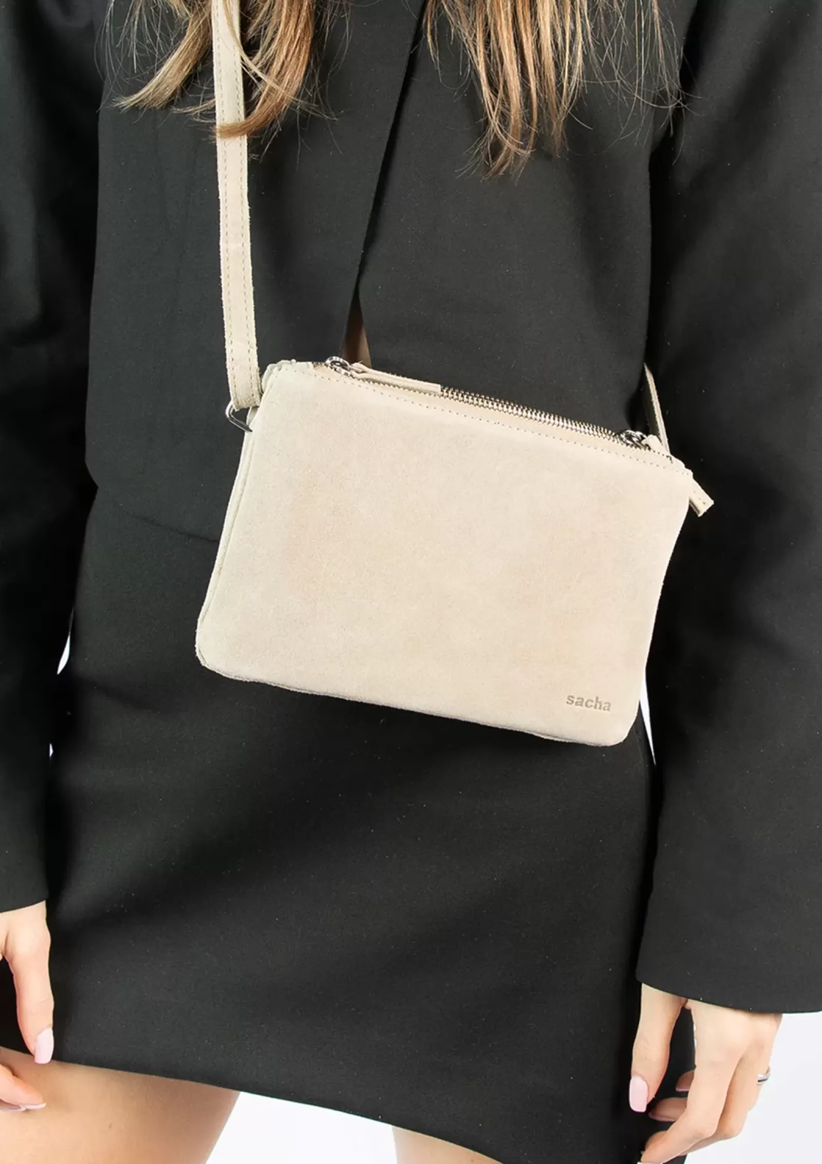 Femmes Sacha Sacs Bandoulière<Sac Bandoulière En Daim - Beige