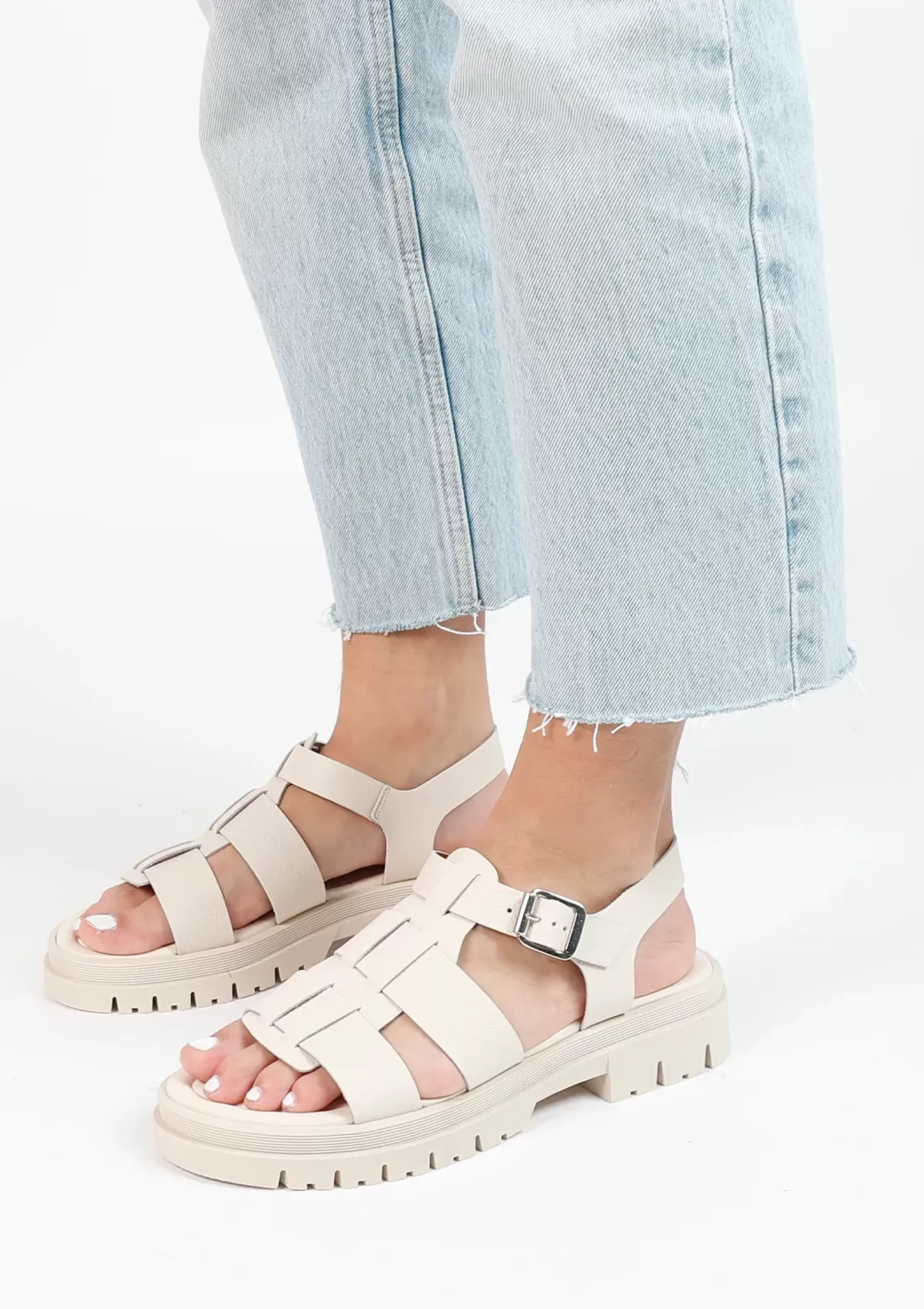 Femmes Sacha Sandales<Sandales Chunky En Cuir - Blanc Casse