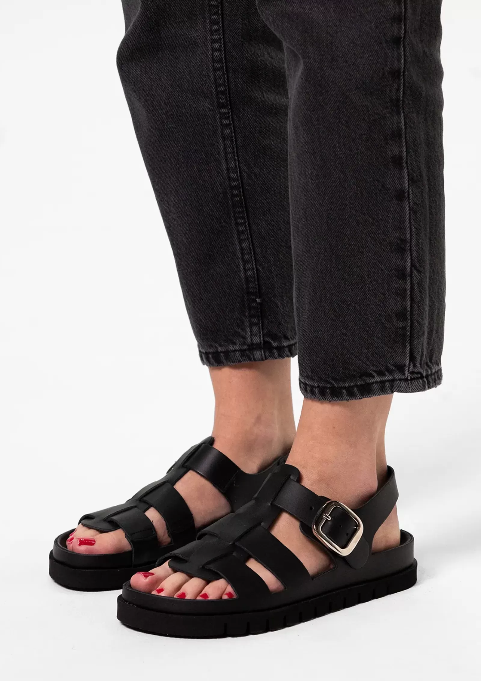 Femmes Sacha Sandales<Sandales Chunky En Cuir - Noir