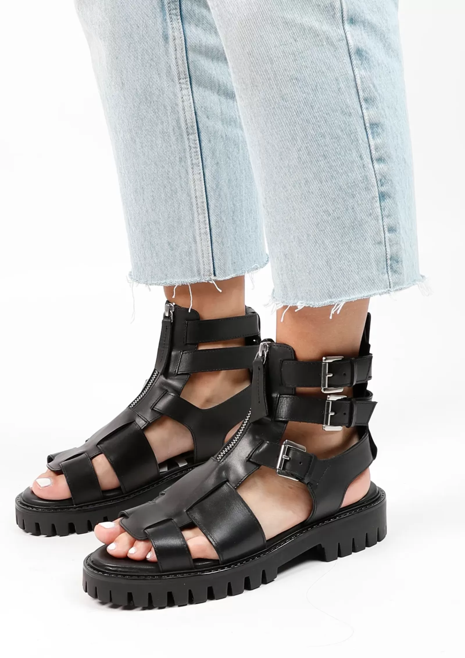 Femmes Sacha Sandales<Sandales Chunky En Cuir - Noir