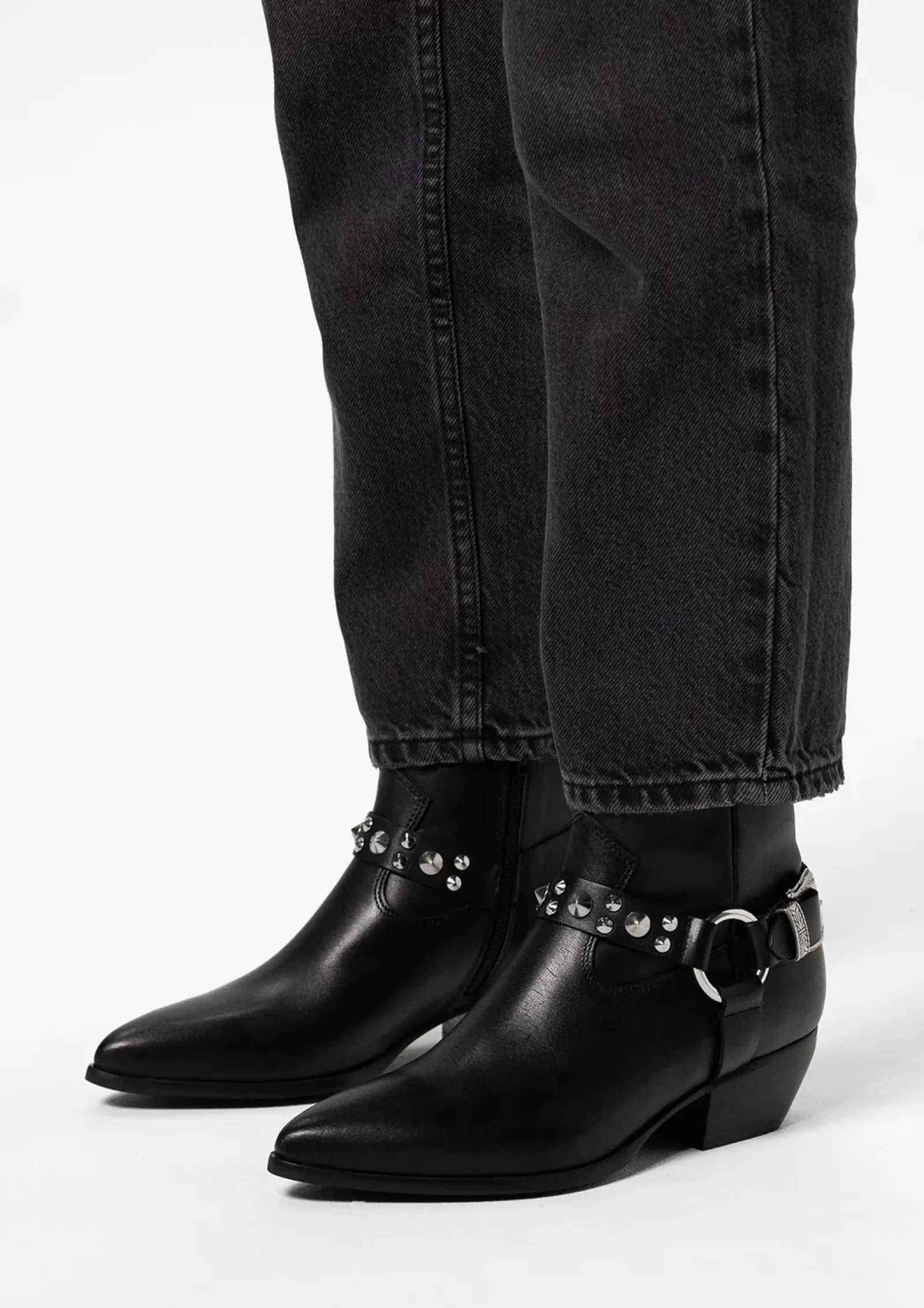 Femmes Sacha Bottines<Santiags En Cuir Avec Boucle - Noir