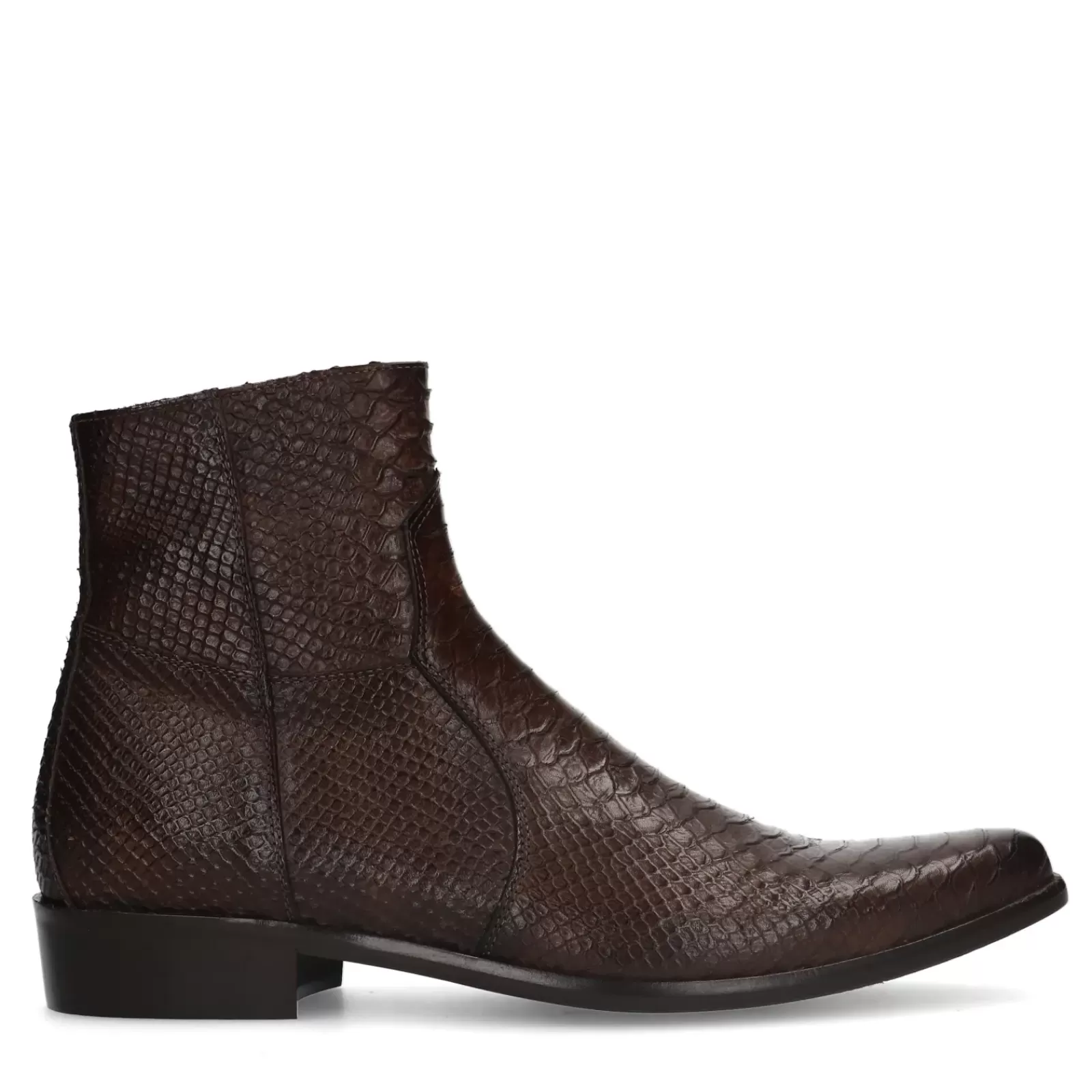 Hommes Sacha Bottes<Santiags En Cuir Avec Imprime Serpent - Marron Fonce