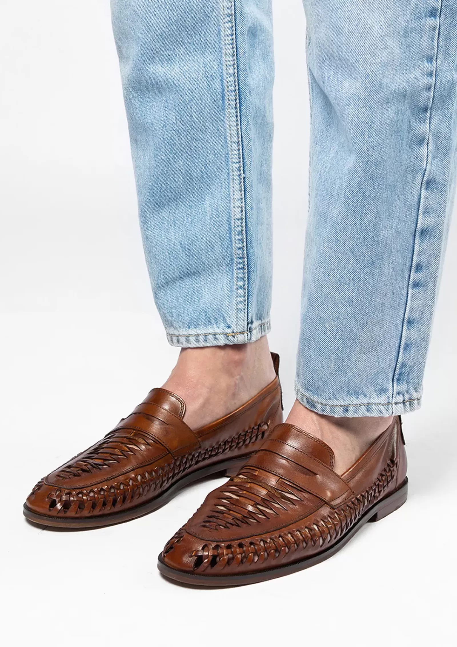 Hommes Sacha Mocassins<Slip-On Tressees En Cuir - Marron